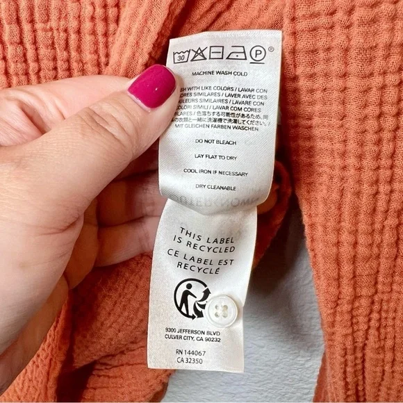 Outerknown Orange Gauzy Women’s Muslin Soft Button Down Shirt Sz S - Picture 7 of 10